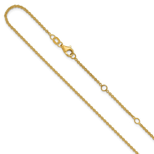 18 Inch 14K Yellow Gold 1.6mm Round Cable 1In+1In Adjustable Chain Necklace