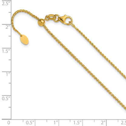 22 Inch 14K Yellow Gold Adjustable 1.15mm D/C Open Franco Chain Necklace
