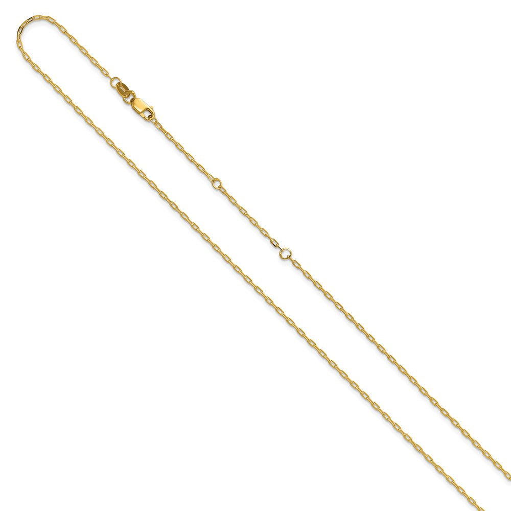 18 Inch 14K Yellow Gold 1.3mm Flat Cable 1In+1In Adjustable Chain Necklace