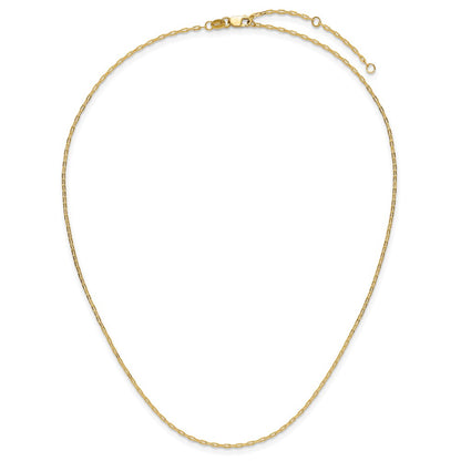 18 Inch 14K Yellow Gold 1.3mm Flat Cable 1In+1In Adjustable Chain Necklace