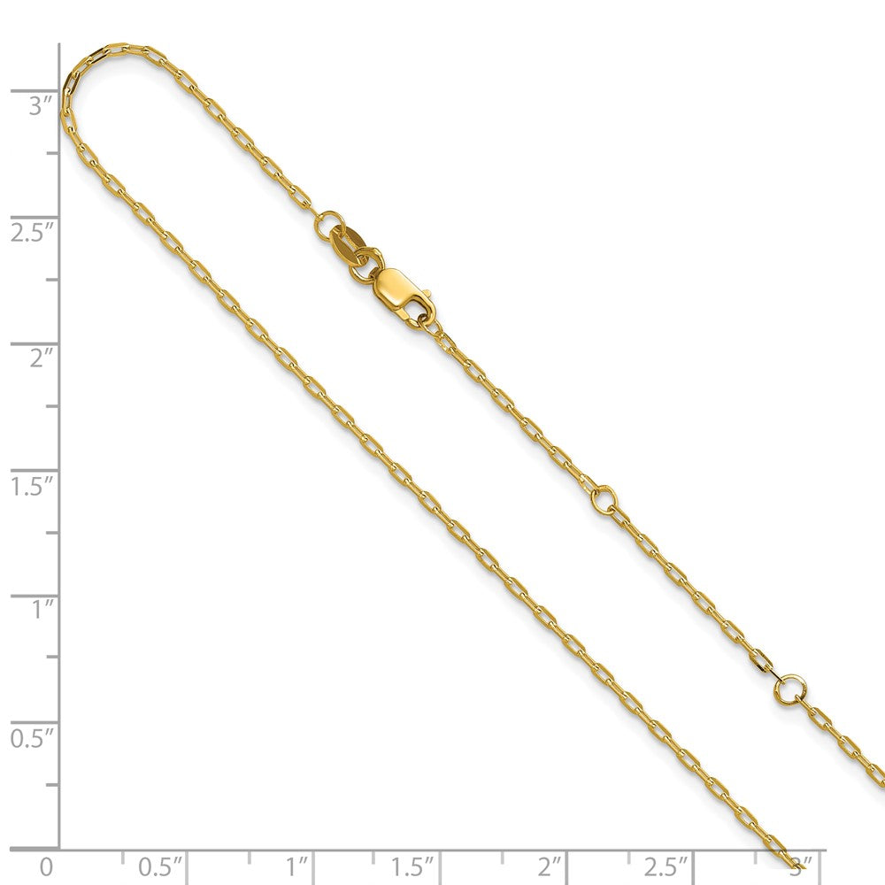 18 Inch 14K Yellow Gold 1.3mm Flat Cable 1In+1In Adjustable Chain Necklace