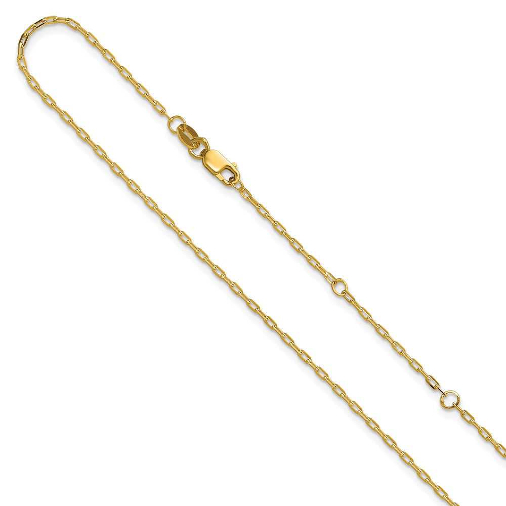 18 Inch 14K Yellow Gold 1.3mm Flat Cable 1In+1In Adjustable Chain Necklace