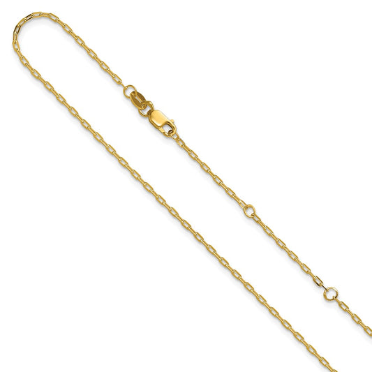 18 Inch 14K Yellow Gold 1.3mm Flat Cable 1In+1In Adjustable Chain Necklace