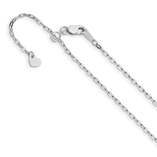 22 Inch 14K White Gold Adjustable 1.3mm Flat Cable Chain Necklace