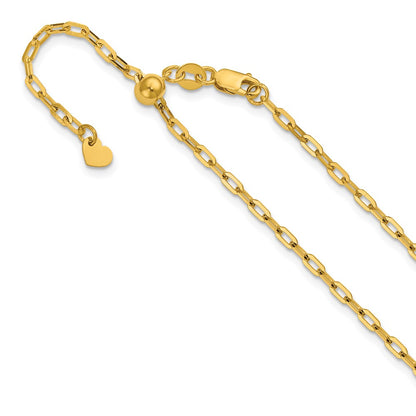 22 Inch 14K Yellow Gold Adjustable 2mm Flat Cable Chain Necklace