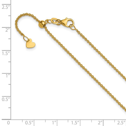 22 Inch 14K Yellow Gold Adjustable 1.4mm Round Cable Chain Necklace