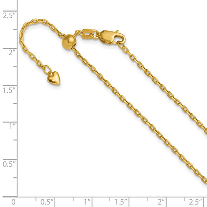 22 Inch 14K Yellow Gold Adjustable 1.65mm Semi Solid D/C Cable Chain Necklace