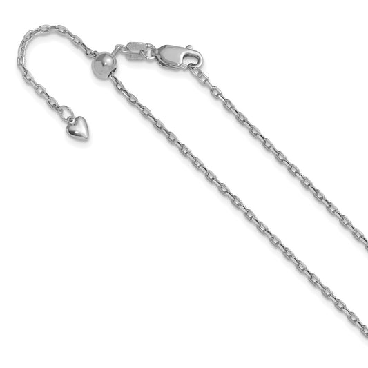 3 Inch 14K White Gold Adjustable 1.65mm Semi Solid D/C Cable Chain Necklace