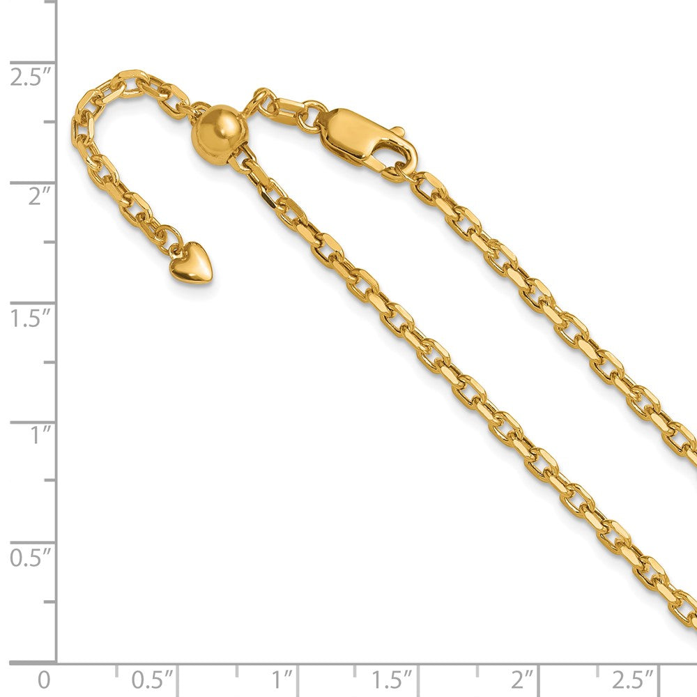 3 Inch 14K Yellow Gold Adjustable 2.75mm Semi Solid D/C Cable Chain Necklace