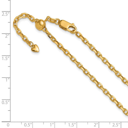 3 Inch 14K Yellow Gold Adjustable 2.75mm Semi Solid D/C Cable Chain Necklace