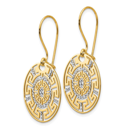 14K Two-Tone Greek Key Dangle Earrings