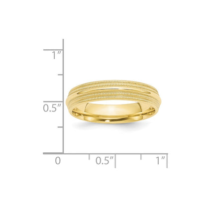 10k Yellow Gold 5mm Double Milgrain Comfort Fit Wedding Band Ring