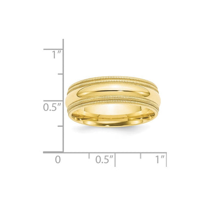 10k Yellow Gold 7mm Double Milgrain Comfort Fit Wedding Band Ring