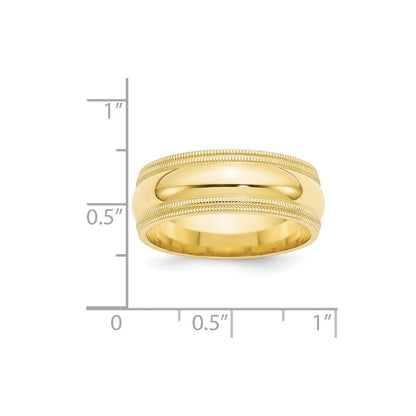 10k Yellow Gold 8mm Double Milgrain Comfort Fit Wedding Band Ring