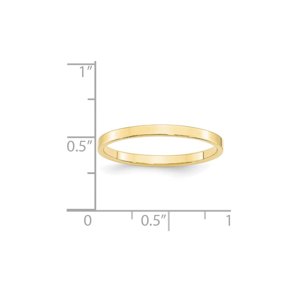 10k Yellow Gold 2mm Lightweight Flat Wedding Band Ring