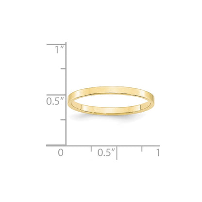 10k Yellow Gold 2mm Lightweight Flat Wedding Band Ring