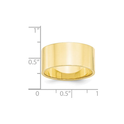 10k Yellow Gold 10mm Lightweight Flat Wedding Band Ring