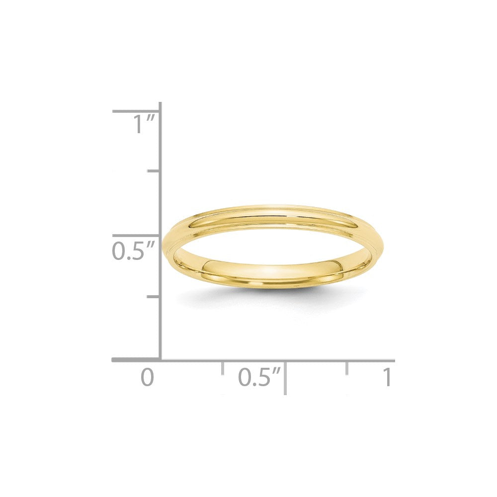 10k Yellow Gold 2.5mm Half Round with Edge Wedding Band Ring