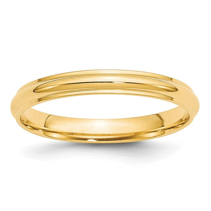 10k Yellow Gold 3mm Half Round with Edge Wedding Band Ring