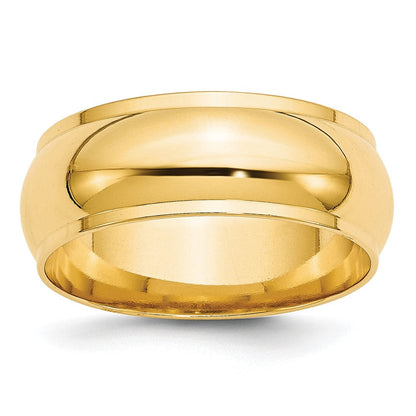 10k Yellow Gold 8mm Half Round with Edge Wedding Band Ring
