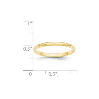 10K Yellow Gold 2mm Lightweight Half Round Wedding Band Size 12