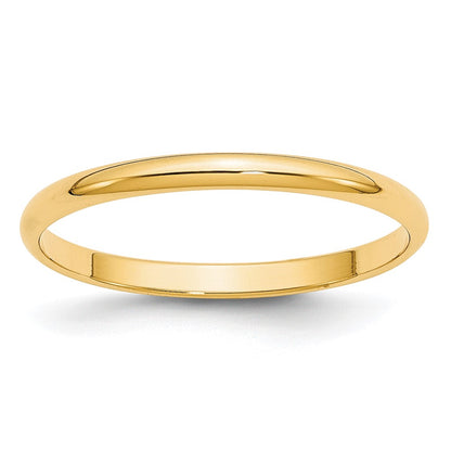 10K Yellow Gold 2mm Lightweight Half Round Wedding Band Size 12