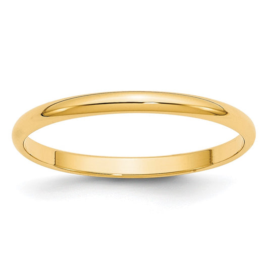 10K Yellow Gold 2mm Lightweight Half Round Wedding Band Size 12