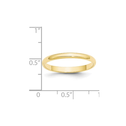 10K Yellow Gold 2.5mm Lightweight Half Round Wedding Band Size 8