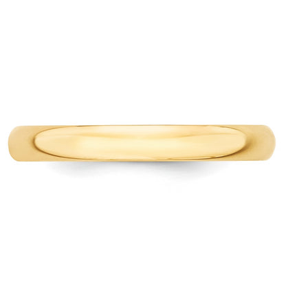 10K Yellow Gold 3mm Lightweight Half Round Wedding Band Size 7.5
