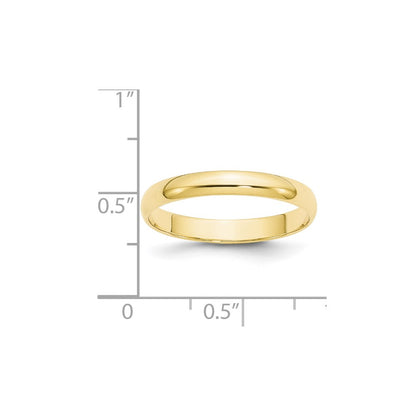 10K Yellow Gold 3mm Lightweight Half Round Wedding Band Size 6.5