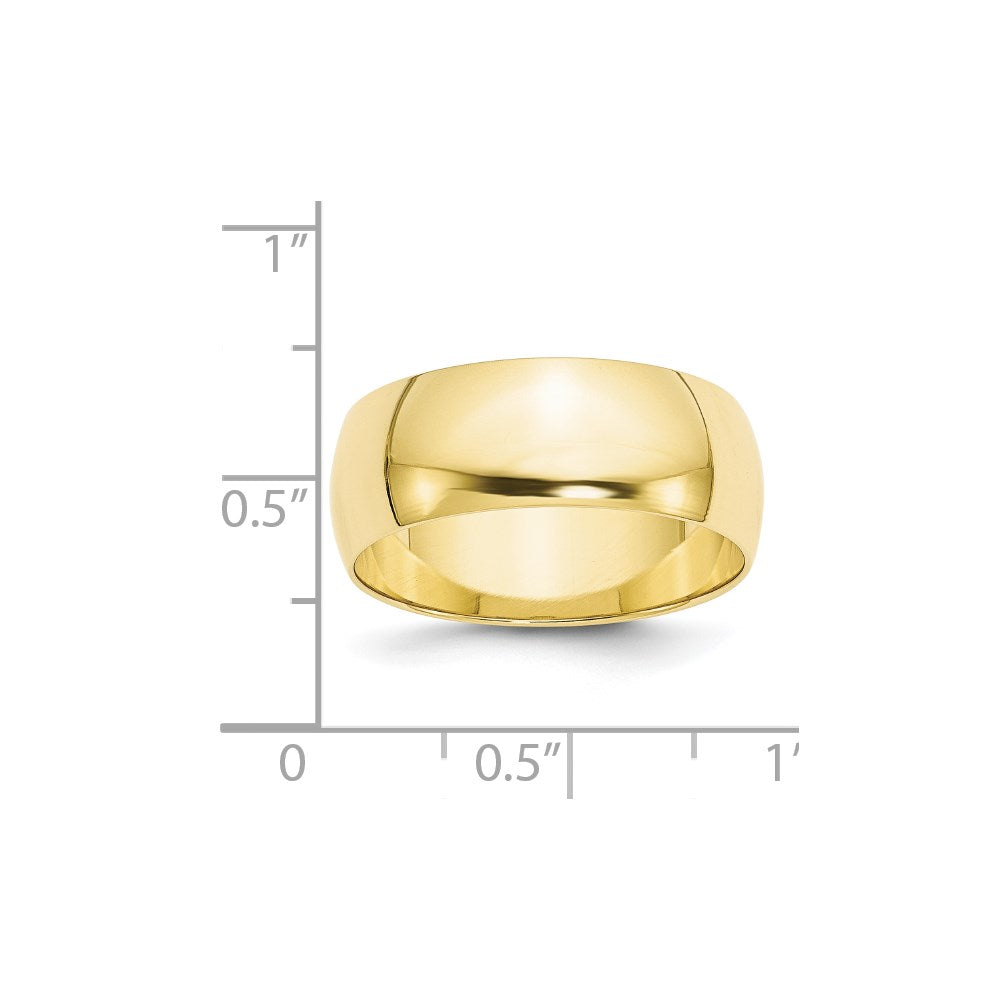 10K Yellow Gold 8mm Lightweight Half Round Wedding Band Size 7.5