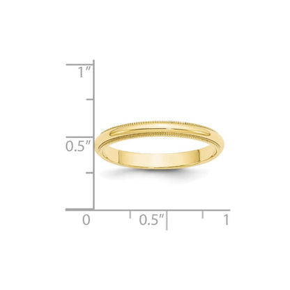 10k Yellow Gold 3mm Milgrain Half Round Wedding Band Ring