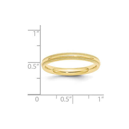 10k Yellow Gold 3mm Milgrain Half Round Comfort Fit Wedding Band Ring
