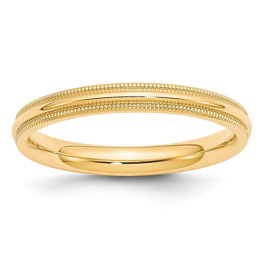 10k Yellow Gold 3mm Milgrain Half Round Comfort Fit Wedding Band Ring