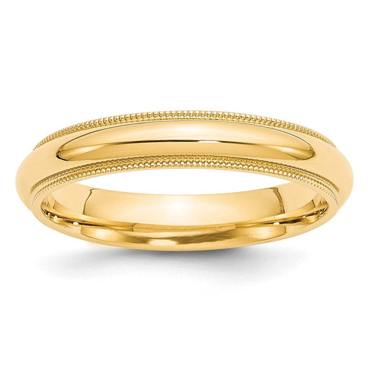 10k Yellow Gold 4mm Milgrain Half Round Comfort Fit Wedding Band Ring