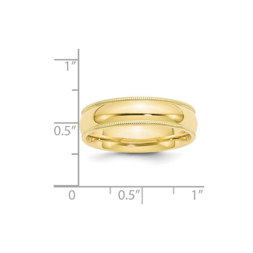 10k Yellow Gold 6mm Milgrain Half Round Comfort Fit Wedding Band Ring