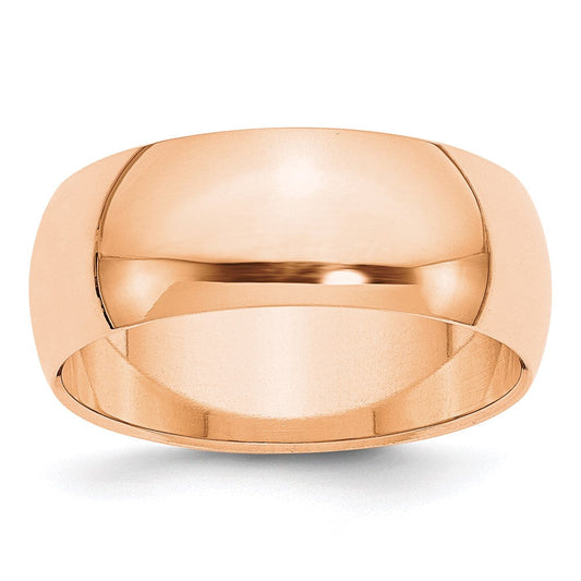 10k Rose Gold 8mm Half Round Wedding Band Ring
