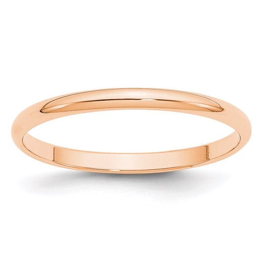 10K Rose Gold 2mm Lightweight Half Round Wedding Band Size 10