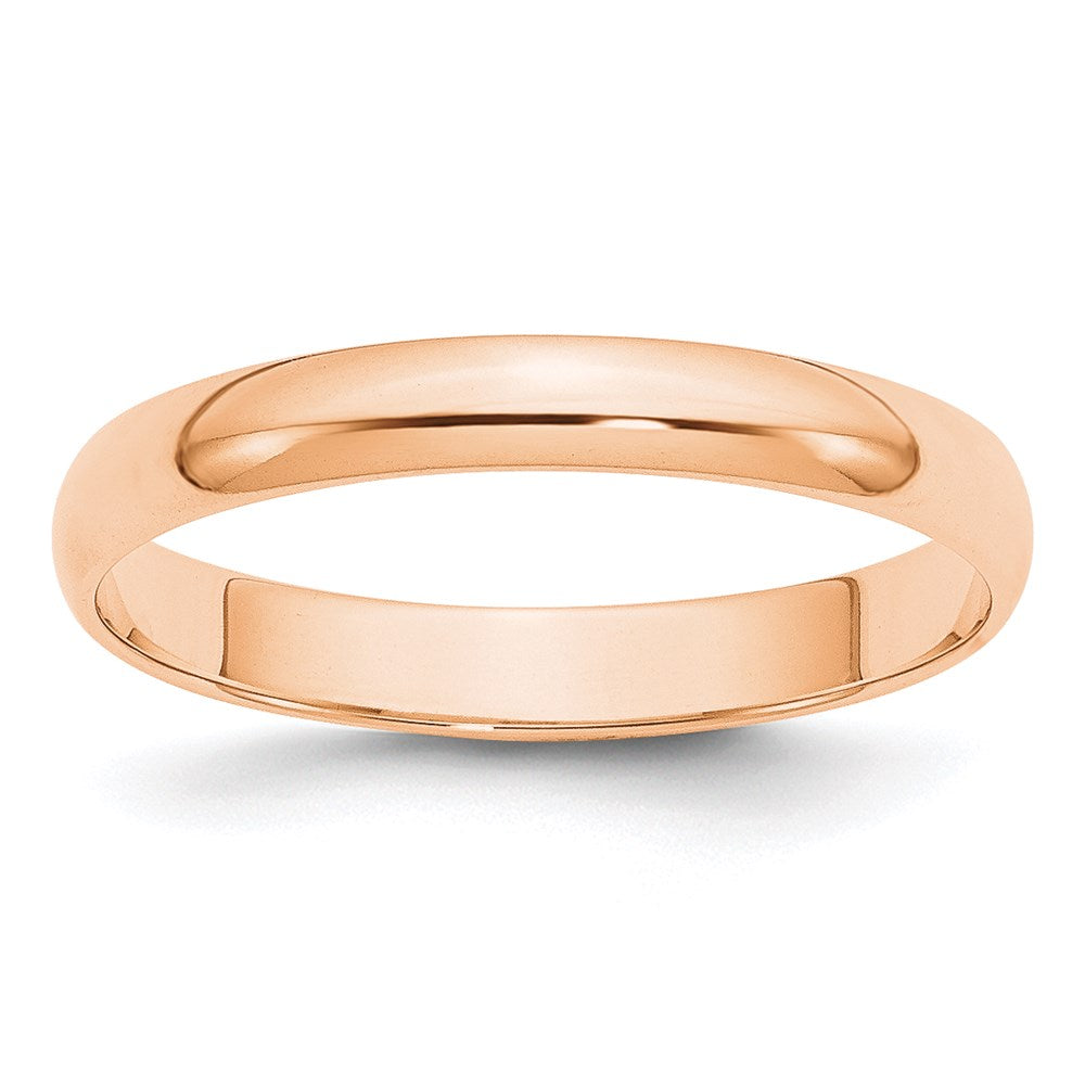 10K Rose Gold 3mm Lightweight Half Round Wedding Band Size 9.5