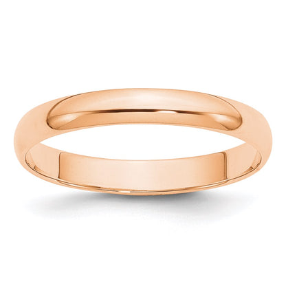 10K Rose Gold 3mm Lightweight Half Round Wedding Band Size 9.5