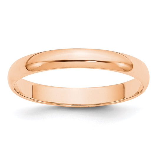 10K Rose Gold 3mm Lightweight Half Round Wedding Band Size 5