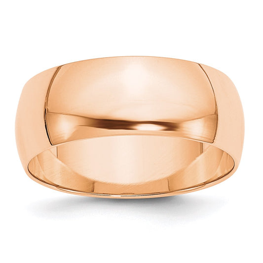 10K Rose Gold 8mm Lightweight Half Round Wedding Band Size 11.5