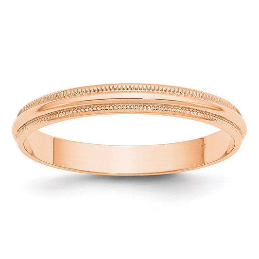 10k Rose Gold 3mm Lightweight Milgrain Half Round Wedding Band Ring