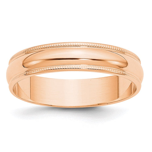 10k Rose Gold 5mm Lightweight Milgrain Half Round Wedding Band Ring