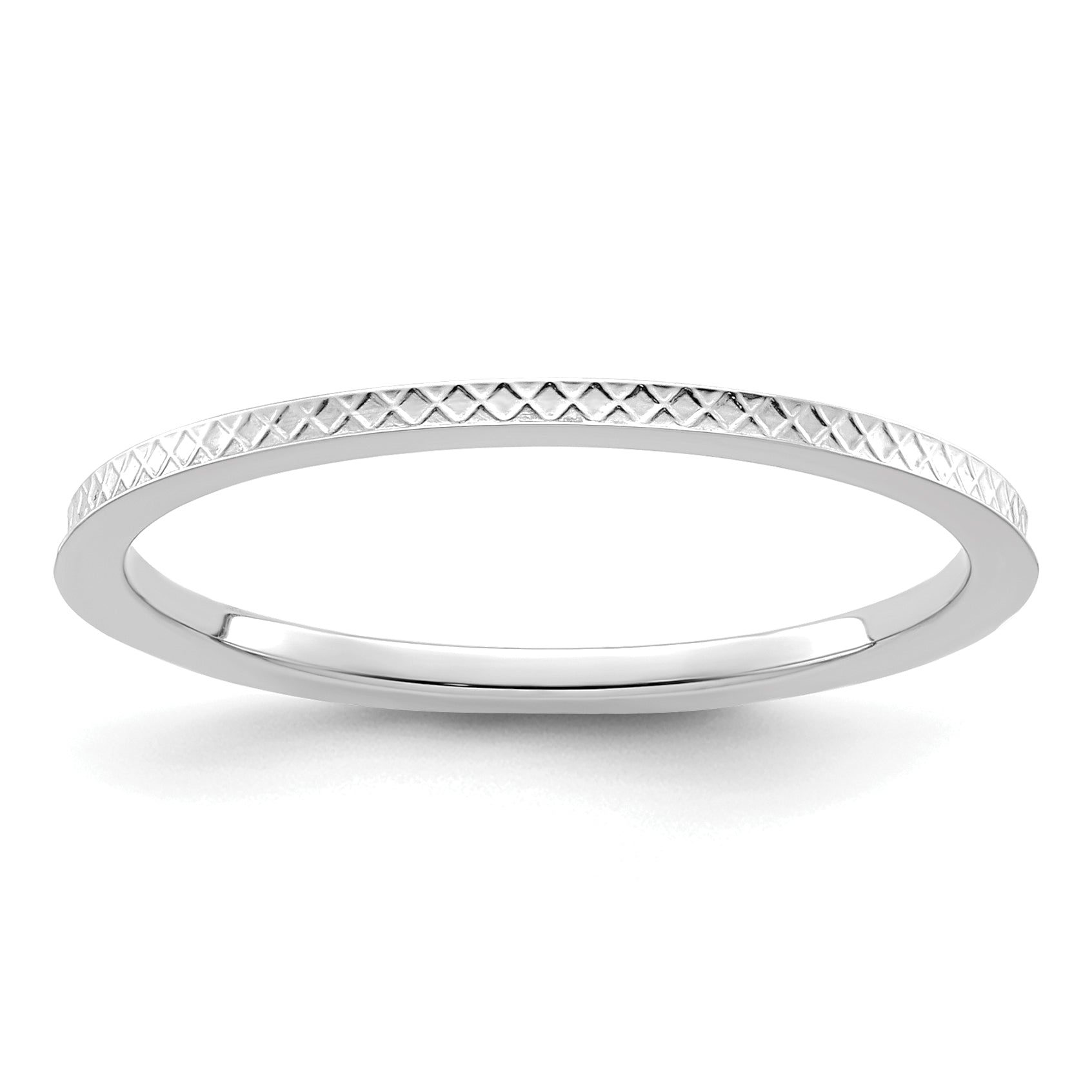 10K White Gold 10K 1.2mm Criss-Cross Pattern Stackable Band Size 5