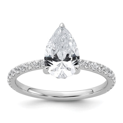 14K White Gold 2 carat Certified Lab Grown Diamond VS/SI+ G+ Pear Complete Solitaire with Flair Engagement Ring