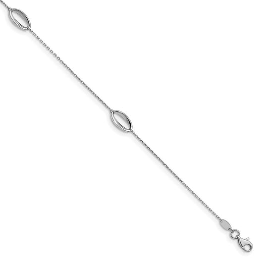 14K White Gold Ovals 3-Station 10 Inch Plus 1 Inch Extender - Total 11 Inch Anklet