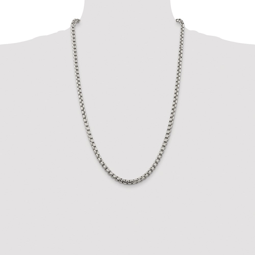Sterling Silver Rhodium-plated 5.2mm Round Box 26 Inch Chain
