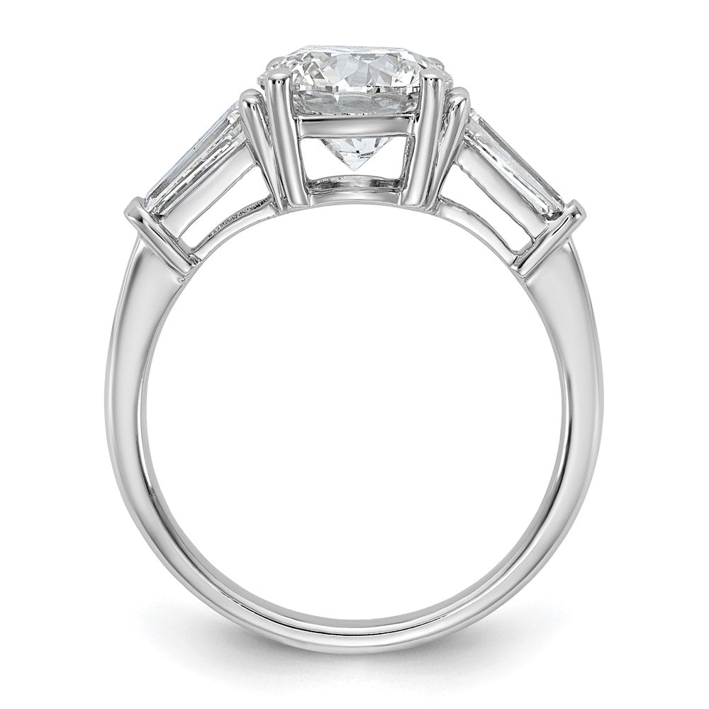 14K White Gold 3/4 carat Lab Grown Diamond VS+ F+ Tapered Baguette with 2 carat Round Center Semi Mount Three Stone Engagement Ring