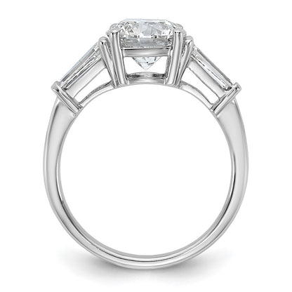 14K White Gold 3/4 carat Lab Grown Diamond VS+ F+ Tapered Baguette with 2 carat Round Center Semi Mount Three Stone Engagement Ring